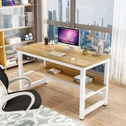 简约圆角电脑桌台式家用双人办公桌，简易双层写字台，防撞书桌加轮子