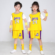 儿童篮球服夏季纯棉薄款假两件幼儿园潮，女童兄妹运动男童短袖套装