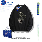 NASA联名~小众黑色卫衣男女秋冬季情侣百搭休闲时髦上衣外穿