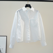 宽松短款衬衫女长袖白色棉衬衣2024时尚单口袋设计感百搭上衣