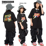 swag夏季闪电篮球短袖t恤男女同款嘻哈，儿童街舞潮服酷帅上衣