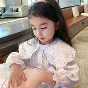 女童蕾丝娃娃领衬衫，2023秋季韩版儿童纯棉，长袖打底衫宝宝衬衣