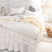 欧式纯棉斜纹全棉床上四件套白色被套床单公主风裸睡超柔2.0m