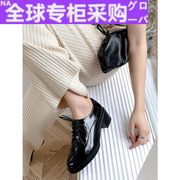 日本黑色小皮鞋女英伦风，复古系带单鞋秋冬季粗高跟牛津鞋