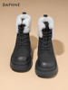 达芙妮牛皮厚底雪地靴女款2023冬季棉鞋英伦，风防水加绒马丁靴