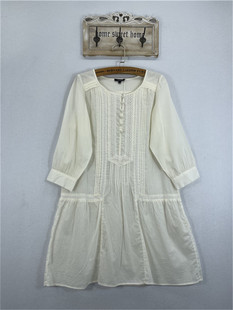 vintage古着复古文艺棉布学院，风连衣裙森系宽松长裙日系白色洋装