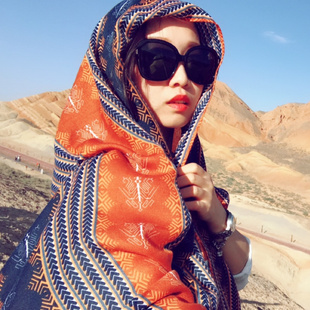 土耳其沙漠度假旅游丽江防嗮披肩，流苏民族风超大围巾女士两用丝巾