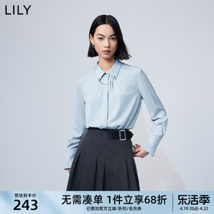 LILY2024春女装气质通勤款时尚别致压褶宽松垂坠感长袖衬衫女