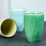 陶瓷杯龙泉青瓷杯子家用复古泡茶杯小号，日式水杯组合套装喝茶杯