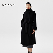 LANCY/朗姿2023秋冬黑色经典双面呢羊毛大衣女士气质毛呢外套
