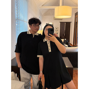 铅笔小鑫大码女装 休闲CP 百搭POLO领T恤/T裙情侣装