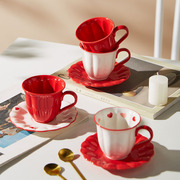 创意爱心陶瓷咖啡杯碟套装家用小众设计下午茶马克杯情侣杯子一对