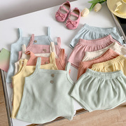 夏季宝宝吊带背心套装儿童韩版童装男女宝宝无袖上衣短裤子两件套
