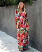 Plus Size Women’s Summer Loose Kimono Maxi Dress Wrap V Nec