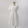 2023夏季女装民族风镂空刺绣法式拼接连衣裙纯白色衬衫中长裙