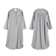 日式纯棉全棉灰色双层纱织印度风睡裙居家睡衣女式家居服格子条纹