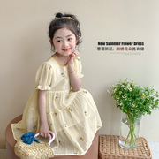 女童夏装连衣裙2024韩系童装，小女孩洋气公主裙，儿童泡泡袖裙子