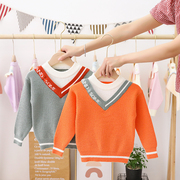 韩版秋冬款儿童假两件毛衣男童套头针织衫宝宝上衣小童时髦毛线衣