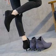 2023春秋冬季女鞋小跟鞋子法式矮跟及踝靴短靴，显瘦单鞋尖头工作鞋