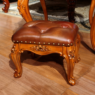 范格美居家具美式矮凳沙发脚踏欧式雕花皮墩实木茶几换鞋凳小凳子