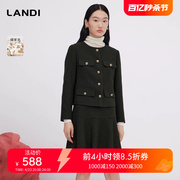 重工金丝肌理LANDI羊毛圆领短款外套女秋冬套装上衣