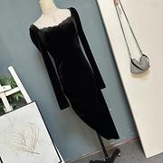 欧美单轻奢法式赫本风，黑色丝绒连衣裙气质，高级性感包臀小礼服0314