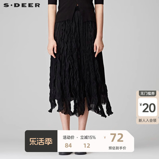 sdeer圣迪奥装秋装肌理，层次雪纺拼接不规则长裙女装s18181102