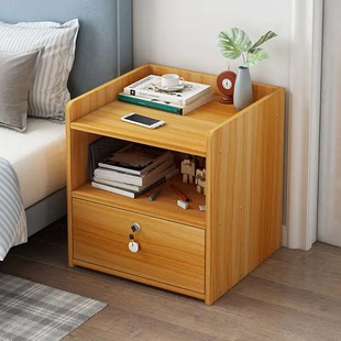 床头柜简约现代简易小型家用带，锁收纳柜子储物柜置物架卧室迷你柜
