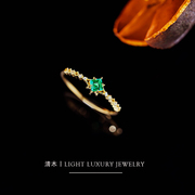 清木丨日系珠宝18K金培育方形祖母绿莫桑复古戒指指环31251