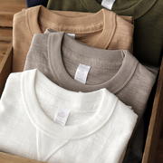 vintage重磅竹节棉t恤300g倒三角美式复古阿美，咔叽白色短袖男夏季