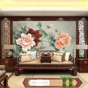 新中式牡丹花电视背景墙布客厅沙发国画壁画卧室浮雕花开富贵壁布