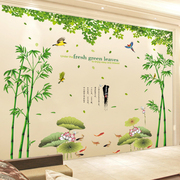 3d立体墙贴纸荷花墙纸自粘中国风客厅电视，背景墙装饰竹子贴画壁纸