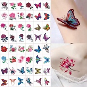 酷马纹身贴纸50张套装持久彩色，玫瑰花朵蝴蝶，遮疤痕创意防水贴纸