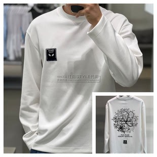2023年秋季Liberclassy韩国白色圆领宽松插画长袖时尚T恤卫衣