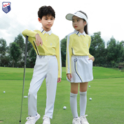 zg6高尔夫服装男童女童装青少年球服运动套装长袖，黄色t恤上衣白色