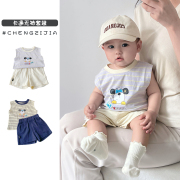 韩版婴儿夏季卡通背心短裤两件套装宝宝百搭洋气薄款透气无袖夏装
