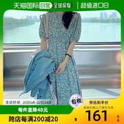 日本直邮miniministore女士连衣裙，蓝绿色碎花女装直筒直筒裙