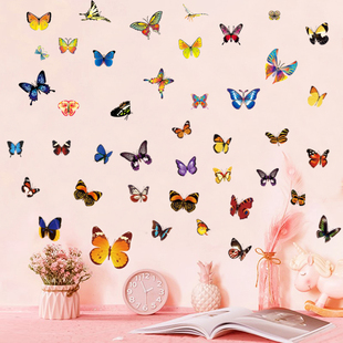 61只浪漫蝴蝶墙贴温馨客厅卧室，装饰贴画墙壁贴纸可移除彩色蝴蝶贴