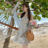 凡尔赛玫瑰花瓣裙子套装，裙绝美小裙子，两件套奶蓝色吊带连衣裙女夏