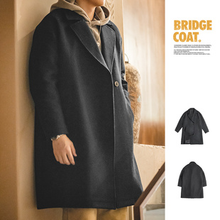 马登工装美式复古重磅羊毛，呢子大衣黑色，加厚宽松中长款外套男秋冬