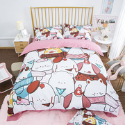 卡通萌宠猫咪数码印染床笠四件套2米双人被罩床单三件套柔软