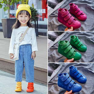 儿童帆布鞋糖果色宝宝，布鞋男童球，鞋子女童高帮休闲鞋韩版潮板鞋