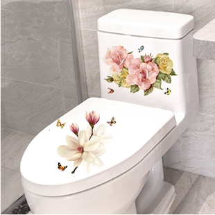 马桶装饰墙贴纸可爱搞笑卡通，卫生间浴室厕所防水创意花卉贴画自粘