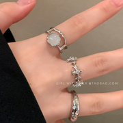 月光石镶钻开口戒指女小众设计感素圈食指戒法式时尚个性套装指环