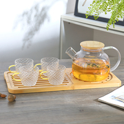 耐热玻璃花茶壶加热花草茶具水果茶壶套装竹木茶盘下午茶玻璃茶杯