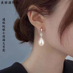 s925纯银耳扣水钻玛瑙耳环，女珍珠耳坠防过敏韩版个性气质银饰