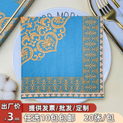 蒙古风印花餐巾纸方巾酒店餐厅一次性餐垫民族风花纹图案彩色纸巾