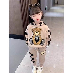 原版贴布熊女童秋冬套装2023儿童洋气韩版运动时髦卫衣两件套