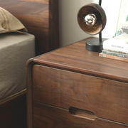 北欧全实木黑胡桃床头，w柜简约现代橡木抽屉卧室储物收纳柜