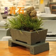 青石花盆菖蒲石头盆办公室桌面盆景摆设天然石材整石花器简易装饰